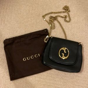 Gucci 1973 Mini Crossbody Black Leather and Gold Hardware
